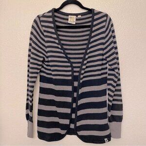 Roxy gray black stripe sweater open front cardigan 100% cotton